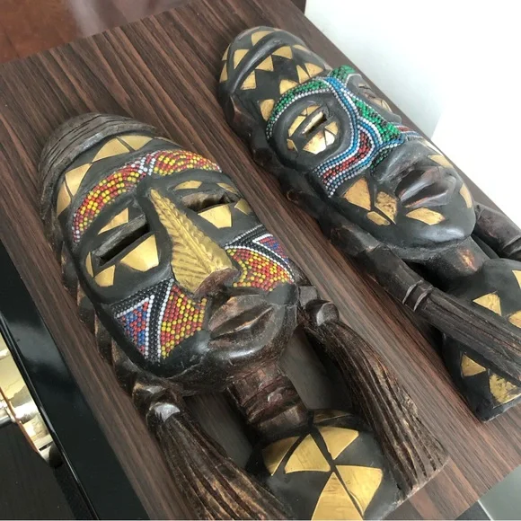 (2) Beautifully Adorned Vintage West African Fulani Peul Fulbe Tribe Sculptures
